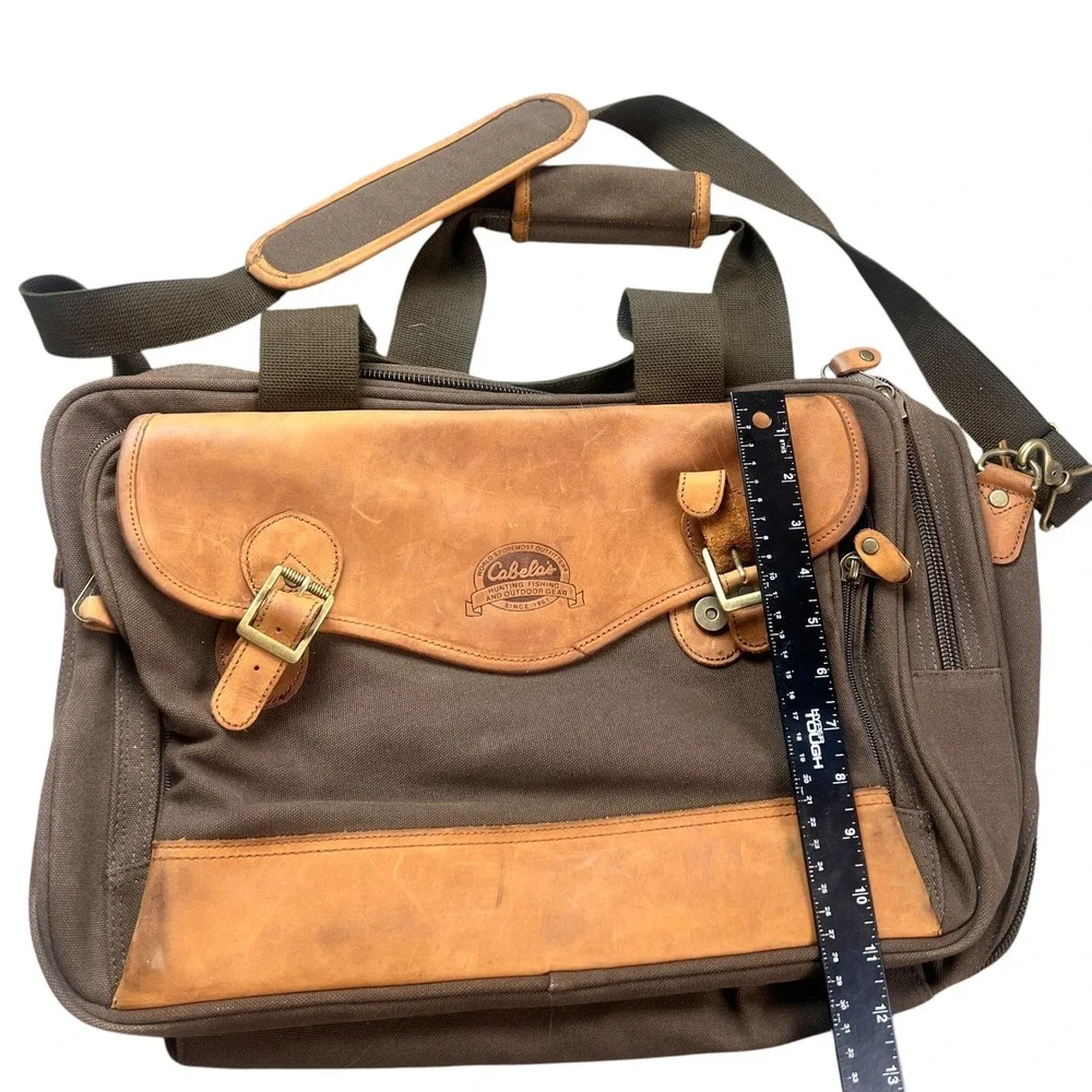 Cabelas Canvas Leather Messenger Bag Brown Briefcase Laptop Shoulder Bag 12691